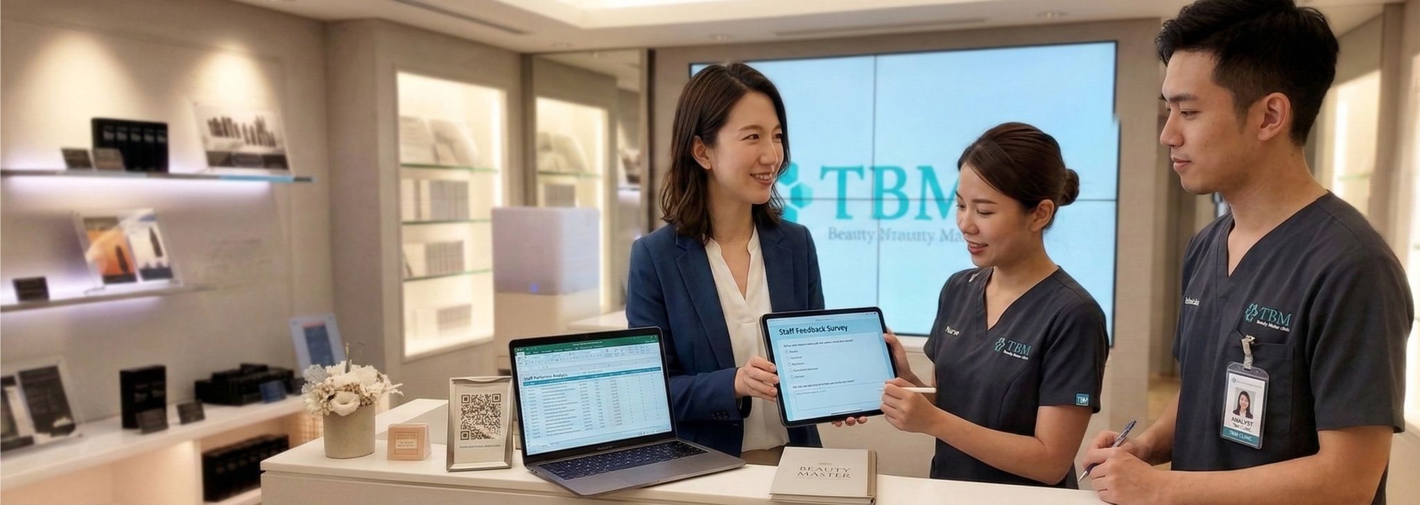 西村麻衣が美容クリニックスタッフに取材・ヒアリングを行っている様子