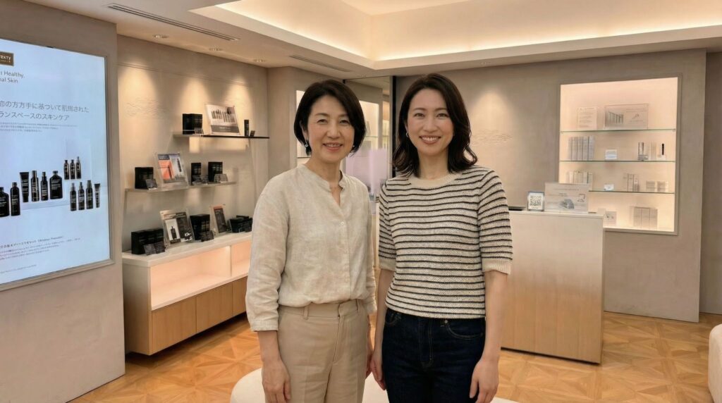 村上麻衣と一ノ瀬真理子の同行取材の2回目取材時の記念撮影の写真