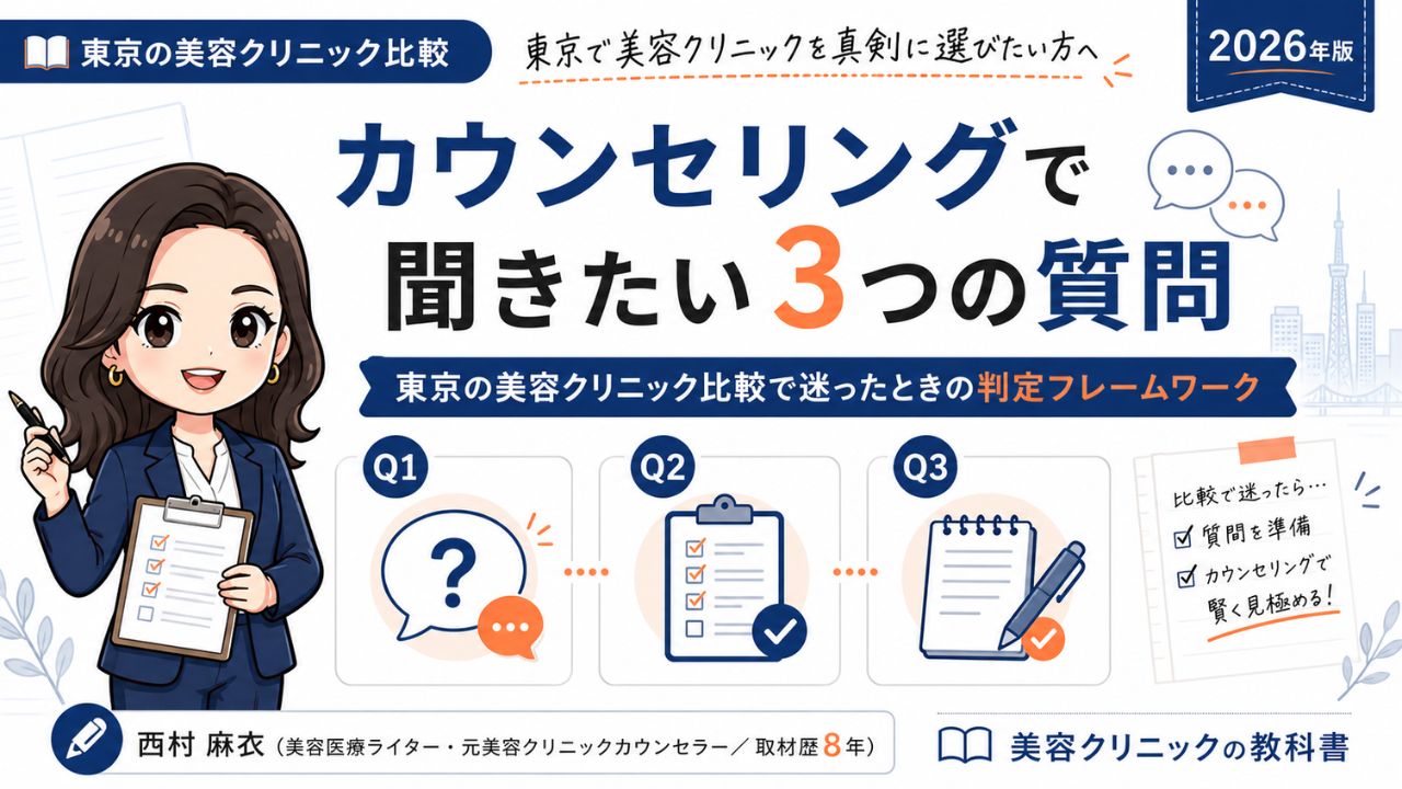 東京の美容クリニック比較で迷ったときにカウンセリングで聞きたい3つの質問の判定フレームワーク｜美容クリニックの教科書